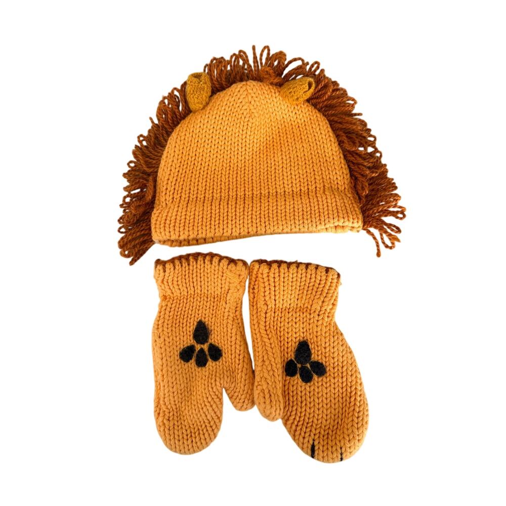 Anthropologie Baby Lion Knit Hat & Mittens Set - 0-24M